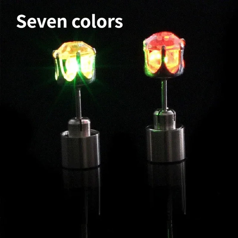 1 Pair Light up LED Bling Ear Stud Rings Korean of Flash Zircon Accessories for Party Women Christmas Glow Stick