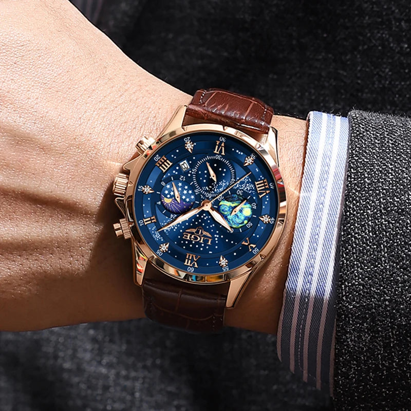 New LIGE Mens Watch Business Male Quartz Wristwatch Leather Waterproof Luminous Date Clock Luxury Casual Watches Men Chronograph