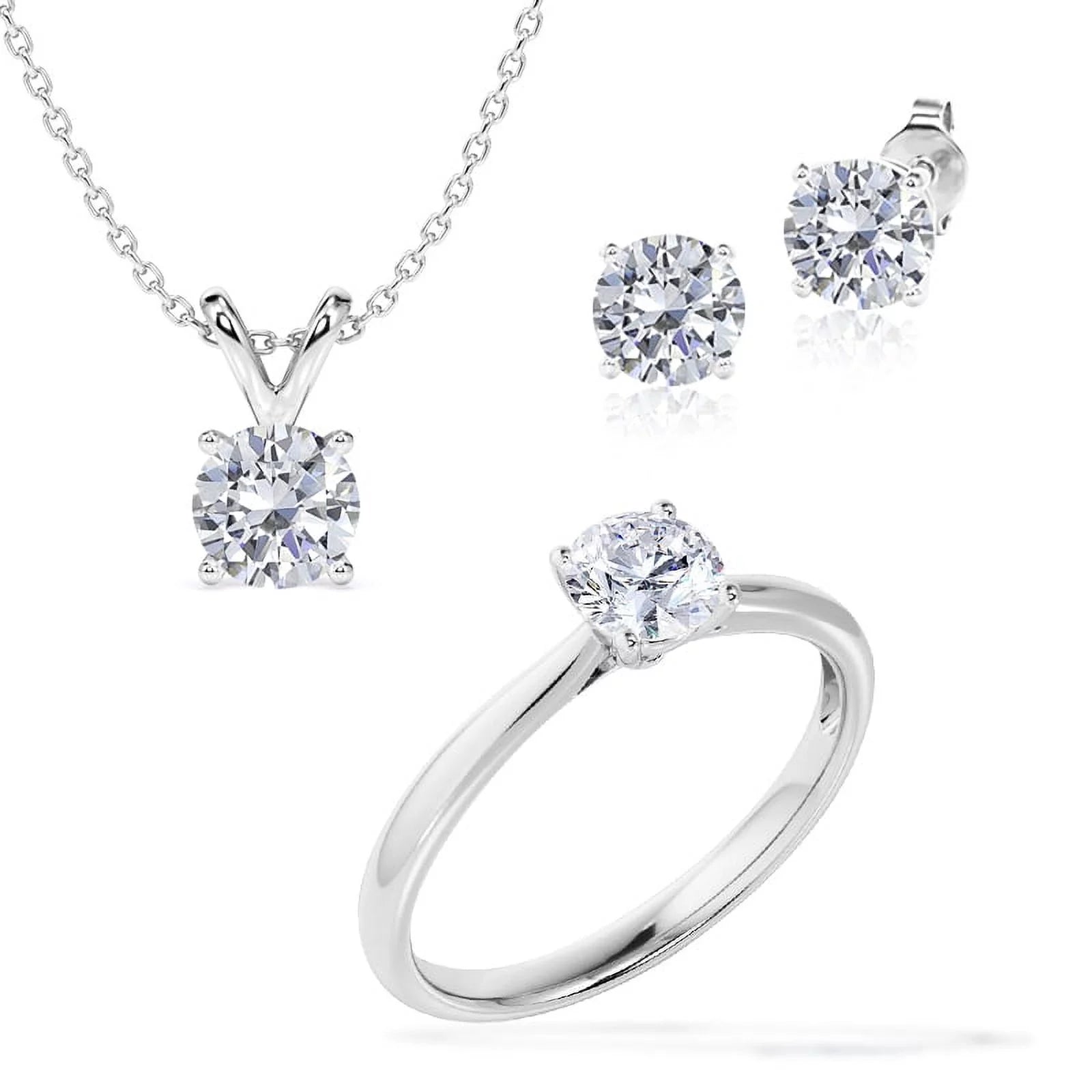 Beautiful Gift Set of 3 Carat Moissanite with Ring, Earrings & Pendant