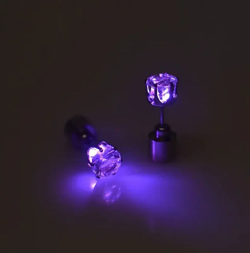 1 Pair Light up LED Bling Ear Stud Rings Korean of Flash Zircon Accessories for Party Women Christmas Glow Stick