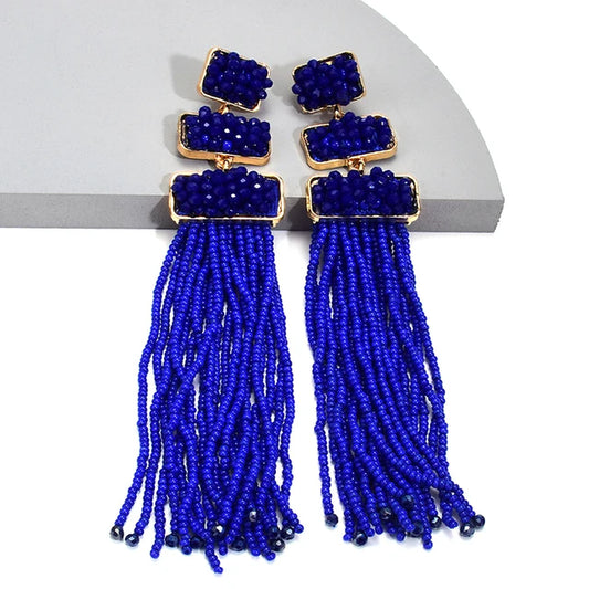 Luxury Handmade Bohemian Beaded Long Tassel Earrings for Women Ethnic Statement Dangle Earrings Jewelry Wholesale