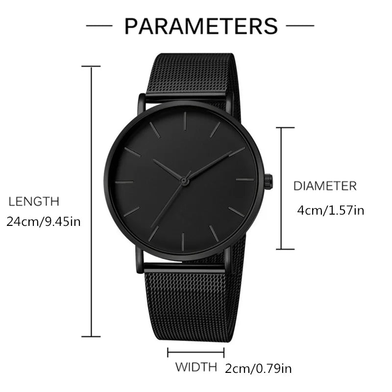 Black Men Watches Male Business Style Wristwatches Stainless Steel Quartz Watch Men Clock with Calendar Mesh Belt Relogio