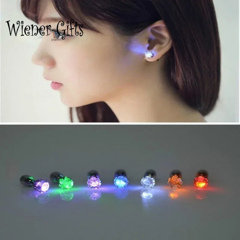 1 Pair Light up LED Bling Ear Stud Rings Korean of Flash Zircon Accessories for Party Women Christmas Glow Stick