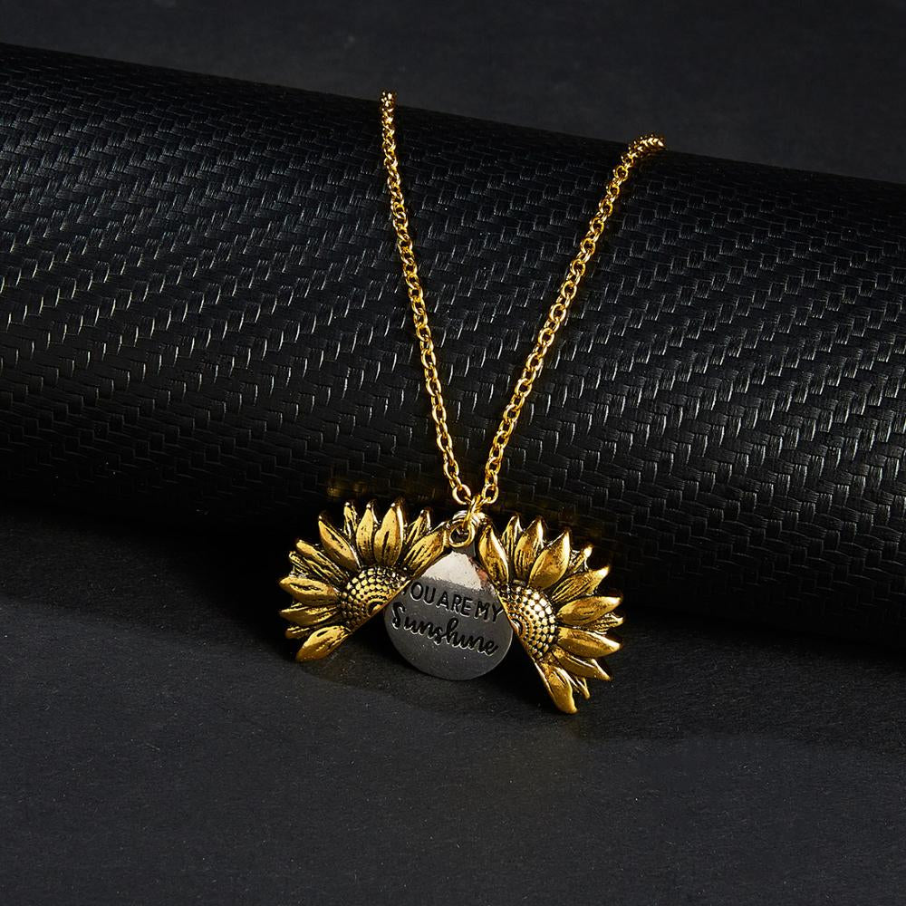 You Are My Sunshine Vintage Creative Sunflower Pendant Double-Layer Open Necklace Sweater Necklaces for Women Jewelry Gift