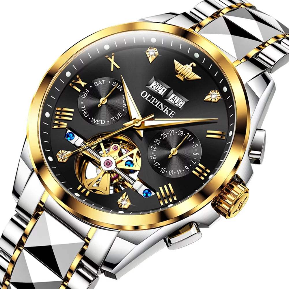 Automatic Watches for Men Self Winding Diamond Skeleton Luxury Dress Mens Watch Sapphire Crystal Tungsten Steel Band Luminous Waterproof Reloj Para Hombre, Gifts for Men