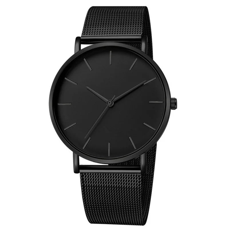 Black Men Watches Male Business Style Wristwatches Stainless Steel Quartz Watch Men Clock with Calendar Mesh Belt Relogio