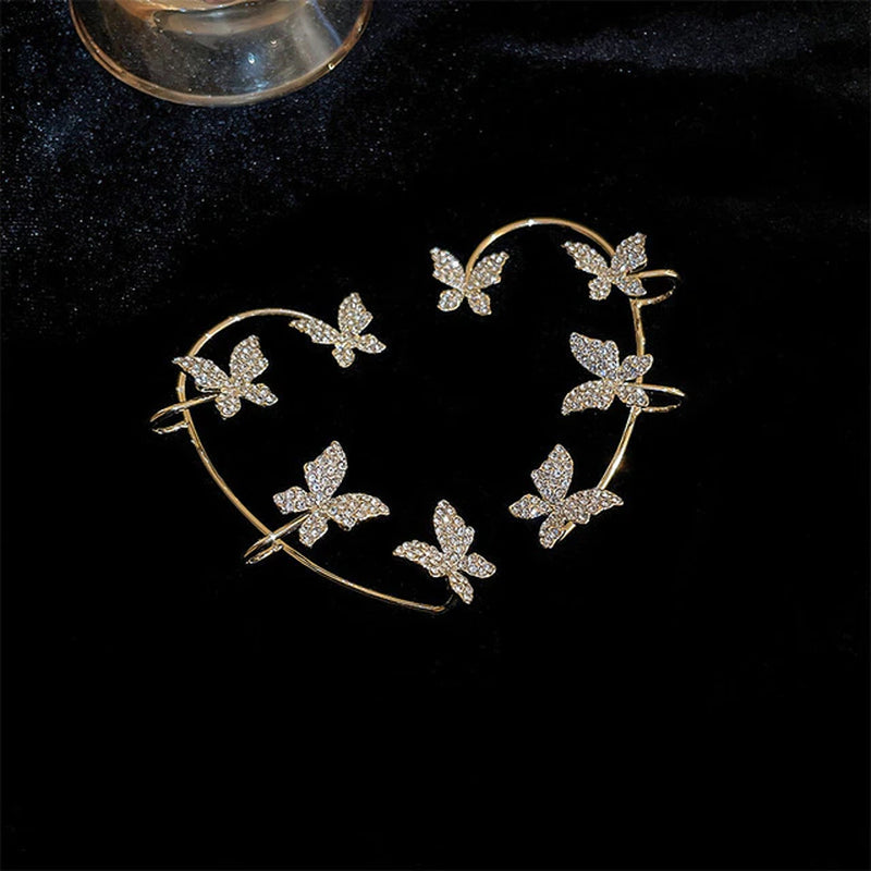 Gold Silver Color Metal Butterfly Ear Clips without Piercing for Women Sparkling Zircon Ear Cuff Clip Earrings Wedding Jewelry