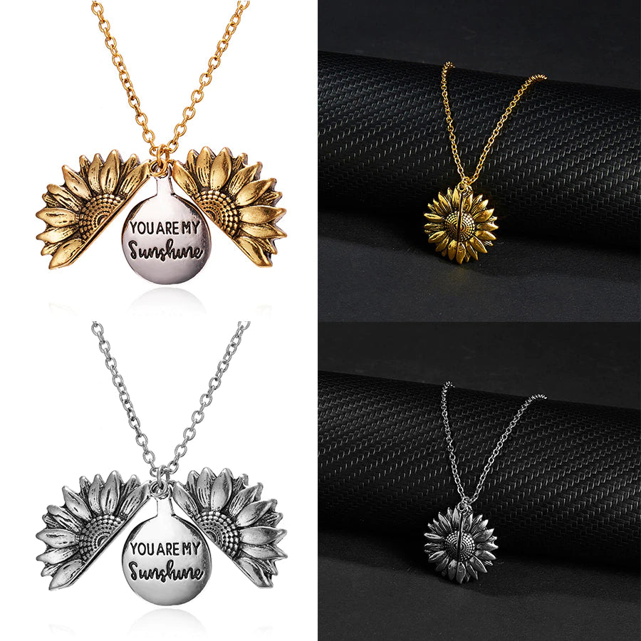 You Are My Sunshine Vintage Creative Sunflower Pendant Double-Layer Open Necklace Sweater Necklaces for Women Jewelry Gift