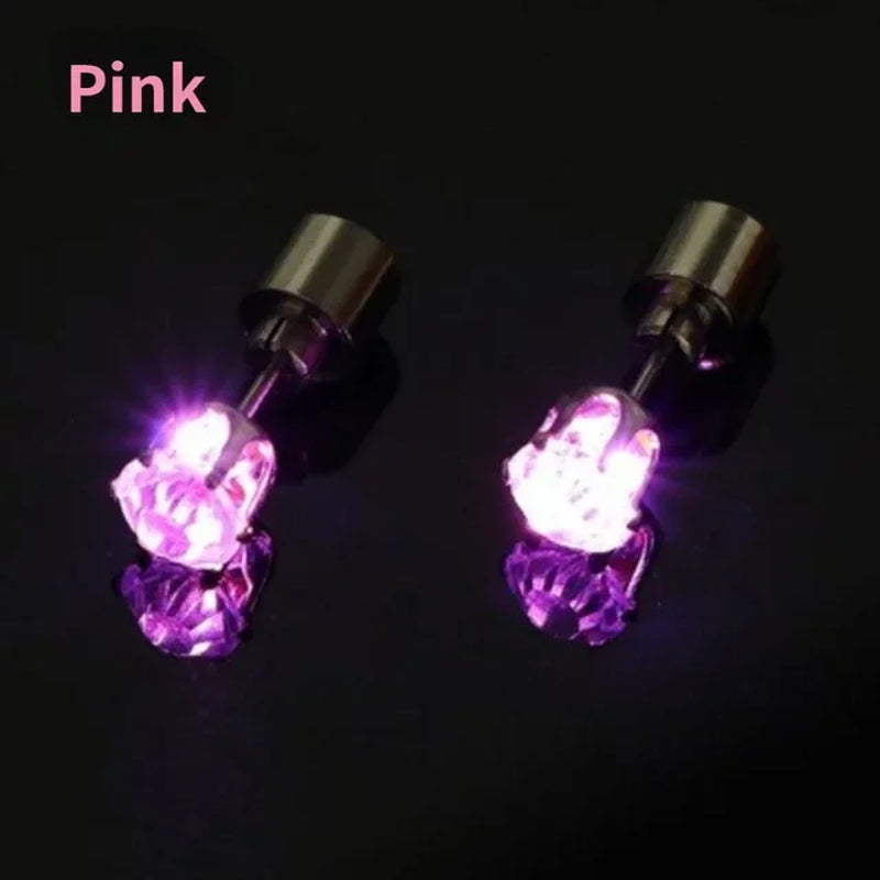 1 Pair Light up LED Bling Ear Stud Rings Korean of Flash Zircon Accessories for Party Women Christmas Glow Stick