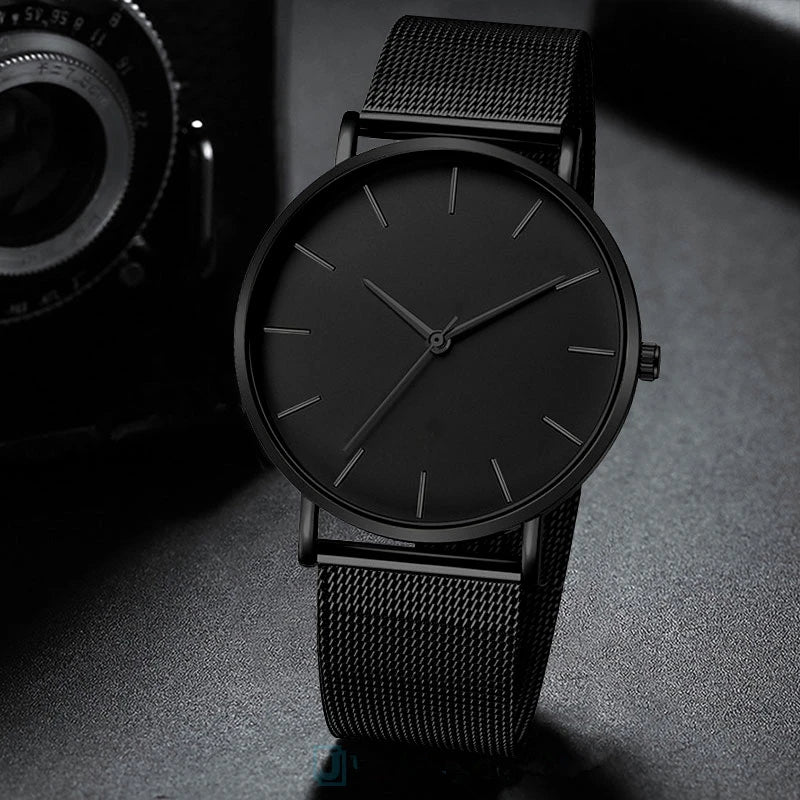 Black Men Watches Male Business Style Wristwatches Stainless Steel Quartz Watch Men Clock with Calendar Mesh Belt Relogio