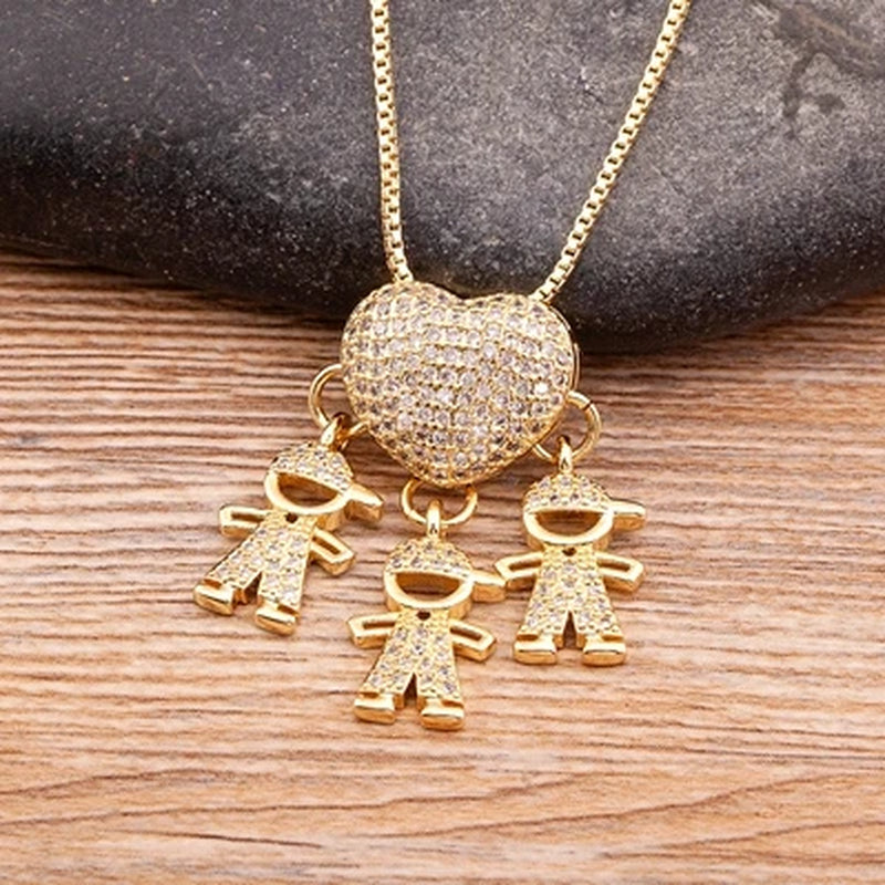 New Design 9 Styles Luxury Copper Zircon Boy Girl Heart Pendant Women Zircon Necklaces Chain Jewelry Charm Mother'S Day Gift