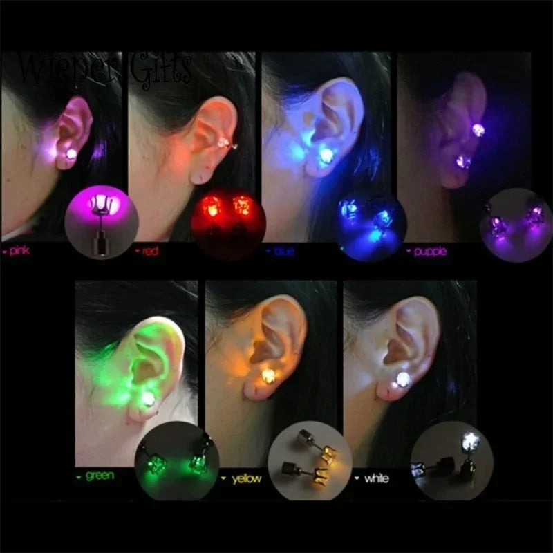 1 Pair Light up LED Bling Ear Stud Rings Korean of Flash Zircon Accessories for Party Women Christmas Glow Stick