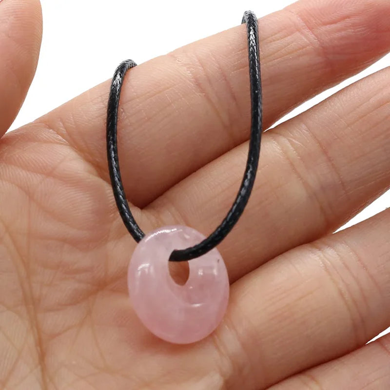 Natural Malachites Rose Quartzs Pendant Necklace Simple Stylish Pendant Necklace for Women Men Jewelry Necklace Best Gift 18Mm