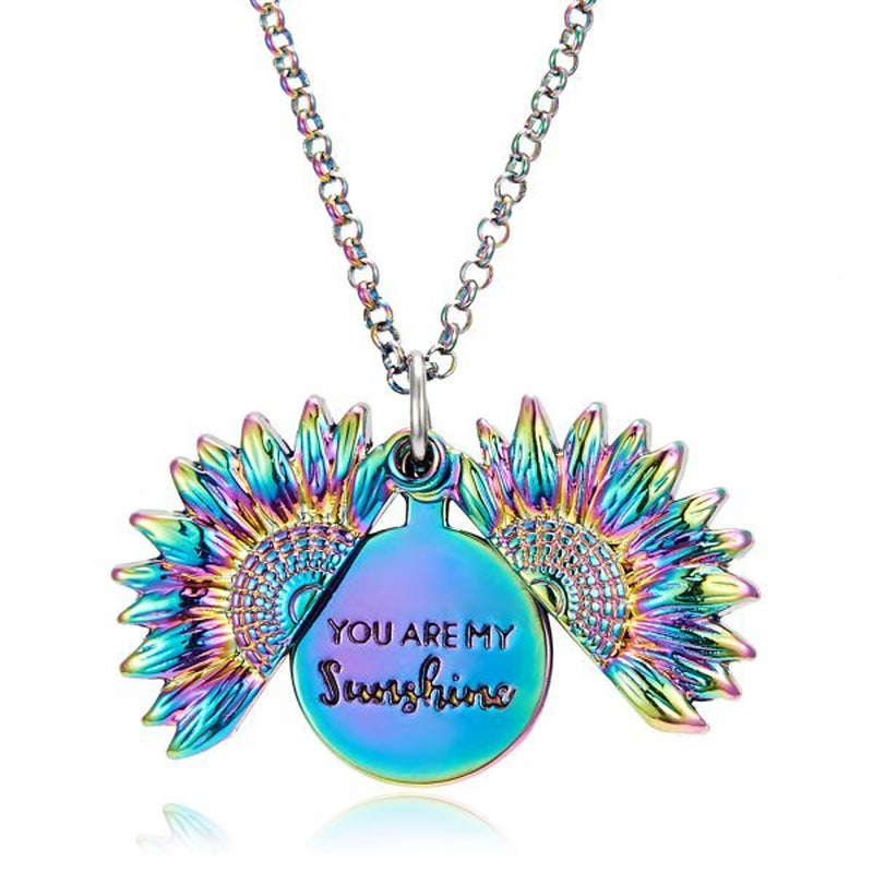 You Are My Sunshine Vintage Creative Sunflower Pendant Double-Layer Open Necklace Sweater Necklaces for Women Jewelry Gift