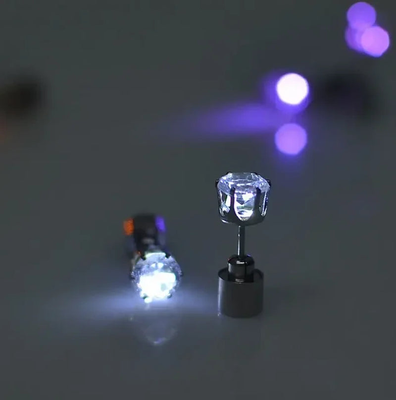 1 Pair Light up LED Bling Ear Stud Rings Korean of Flash Zircon Accessories for Party Women Christmas Glow Stick