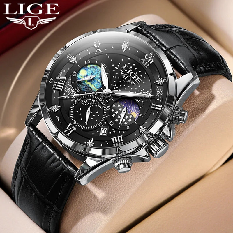 New LIGE Mens Watch Business Male Quartz Wristwatch Leather Waterproof Luminous Date Clock Luxury Casual Watches Men Chronograph